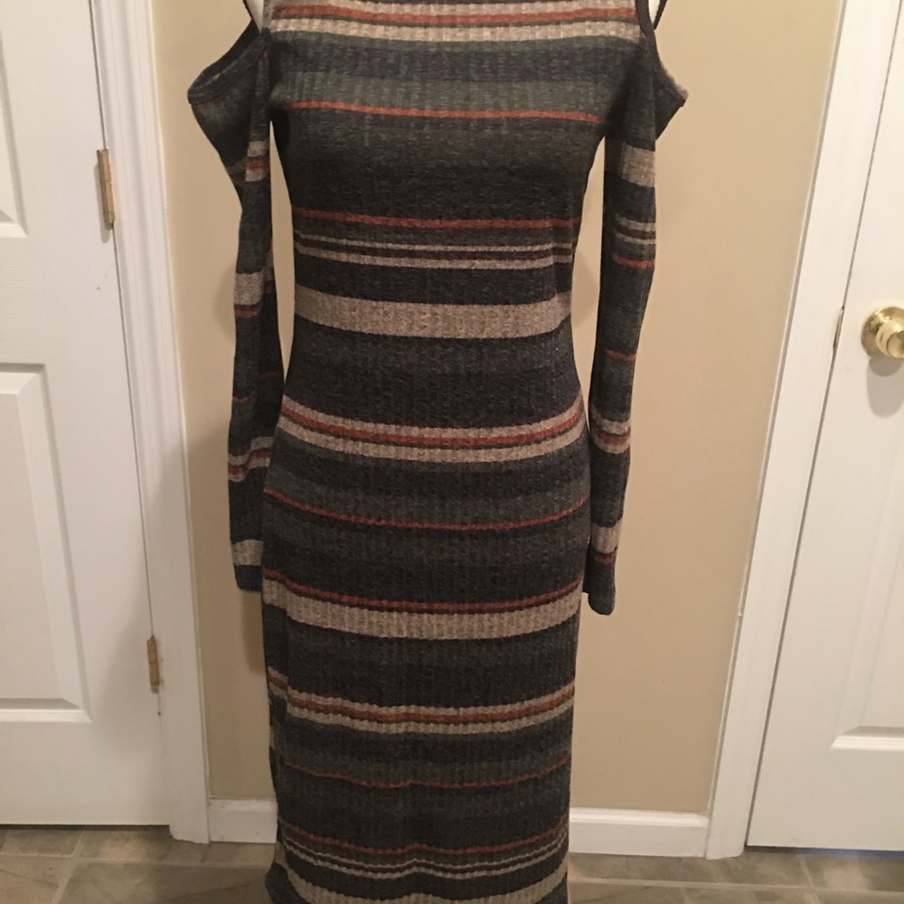 Pretty young thing Green and Charcoal cold Shoulder Dress